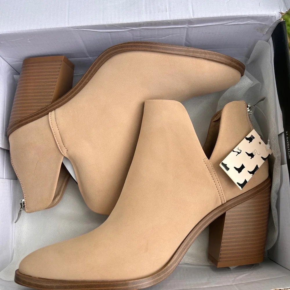 Mysoft Ankle Booties 10 Nude Pointed Toe Block Heel Western Minimalist‎ Chic